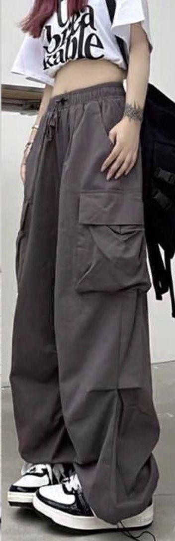 Gri Extra Baggy Keten Pantolon