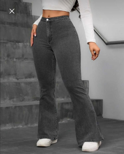 Gri Streç İspanyol Paça Jeans