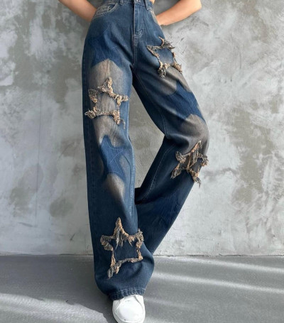 Kahverengi Yıldızlı Baggy Jean
