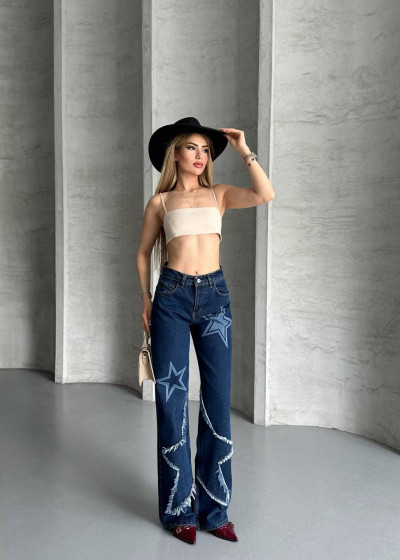 Lacivert Yıldızlı Baggy Jean