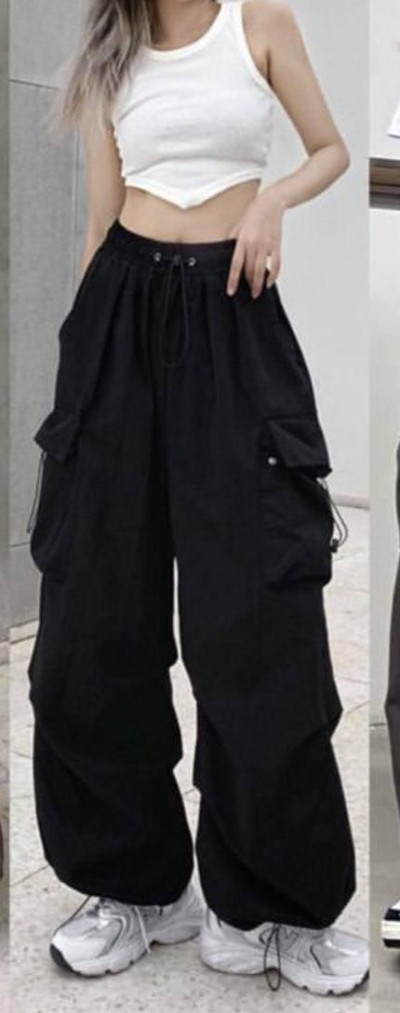 Siyah Extra Baggy Keten Pantolon