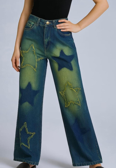 Yeşil Yıldızlı Baggy Jean