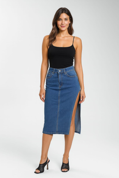 YIRTMAÇLI ETEK LACİVERT